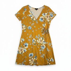 Floral Wrap Dress Plus 2X Mustard